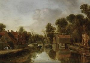 Dutch town with water mill